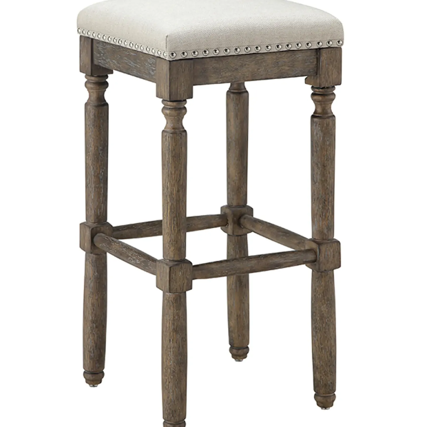 Online Aiden Upholstered Tan Backless Barstool With Nailhead Trim, 30 Promotion Barstools