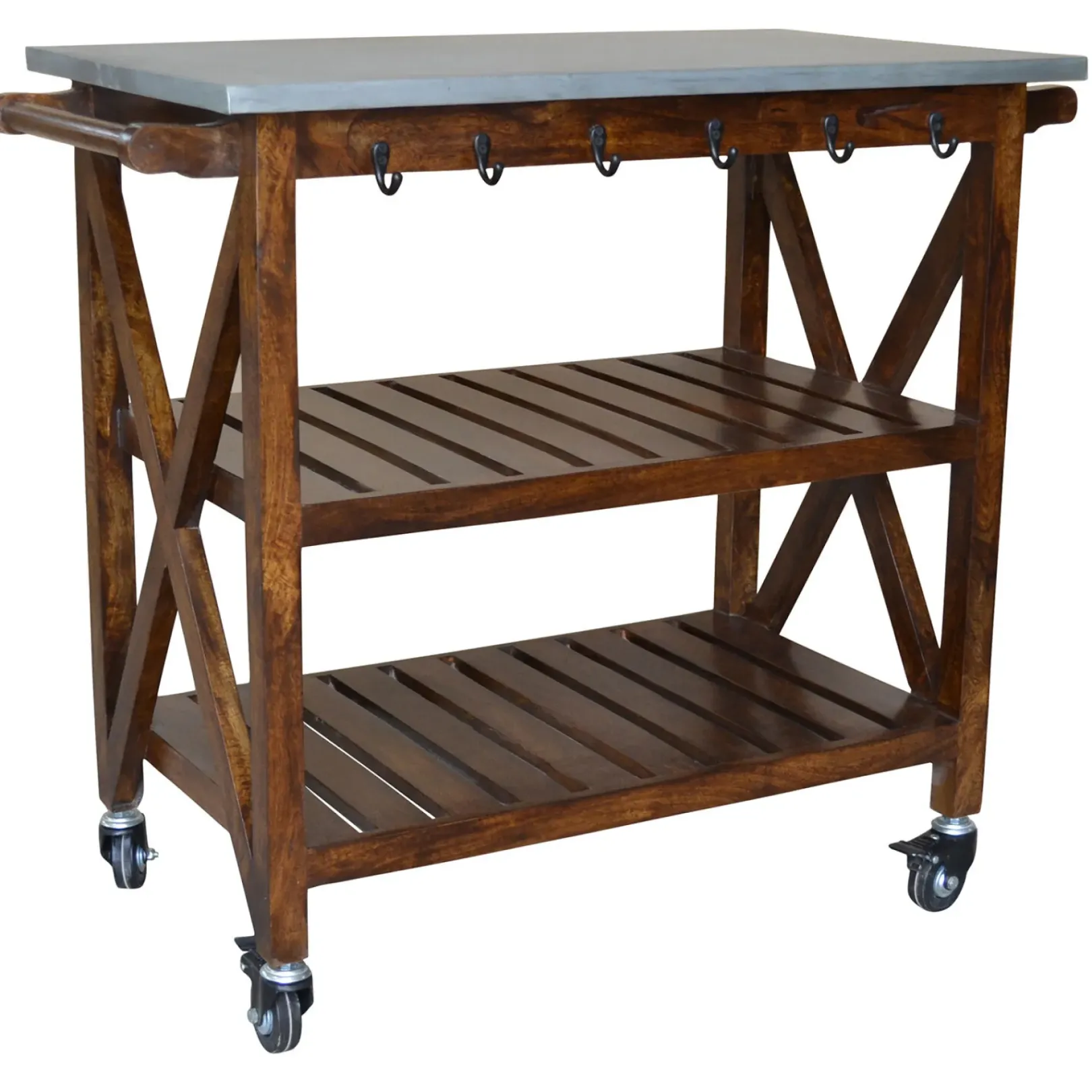 Hot Antwerp Wood Bar Cart With Metal Top And Towel Hooks Exquisite Gifts Baker'S Racks & Bar Carts
