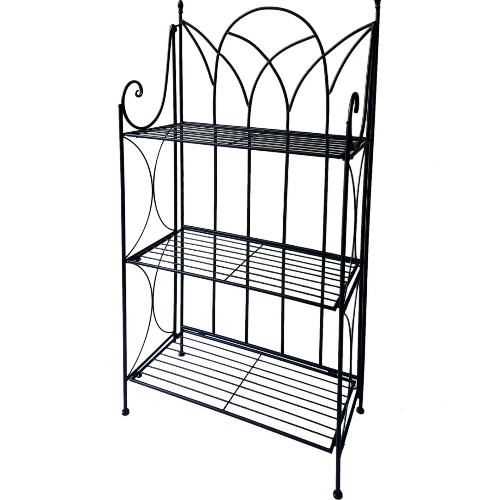 New Black 3 Tier Gothic Baker Rack With Metal Wire Shelves Clearance Baker'S Racks & Bar Carts