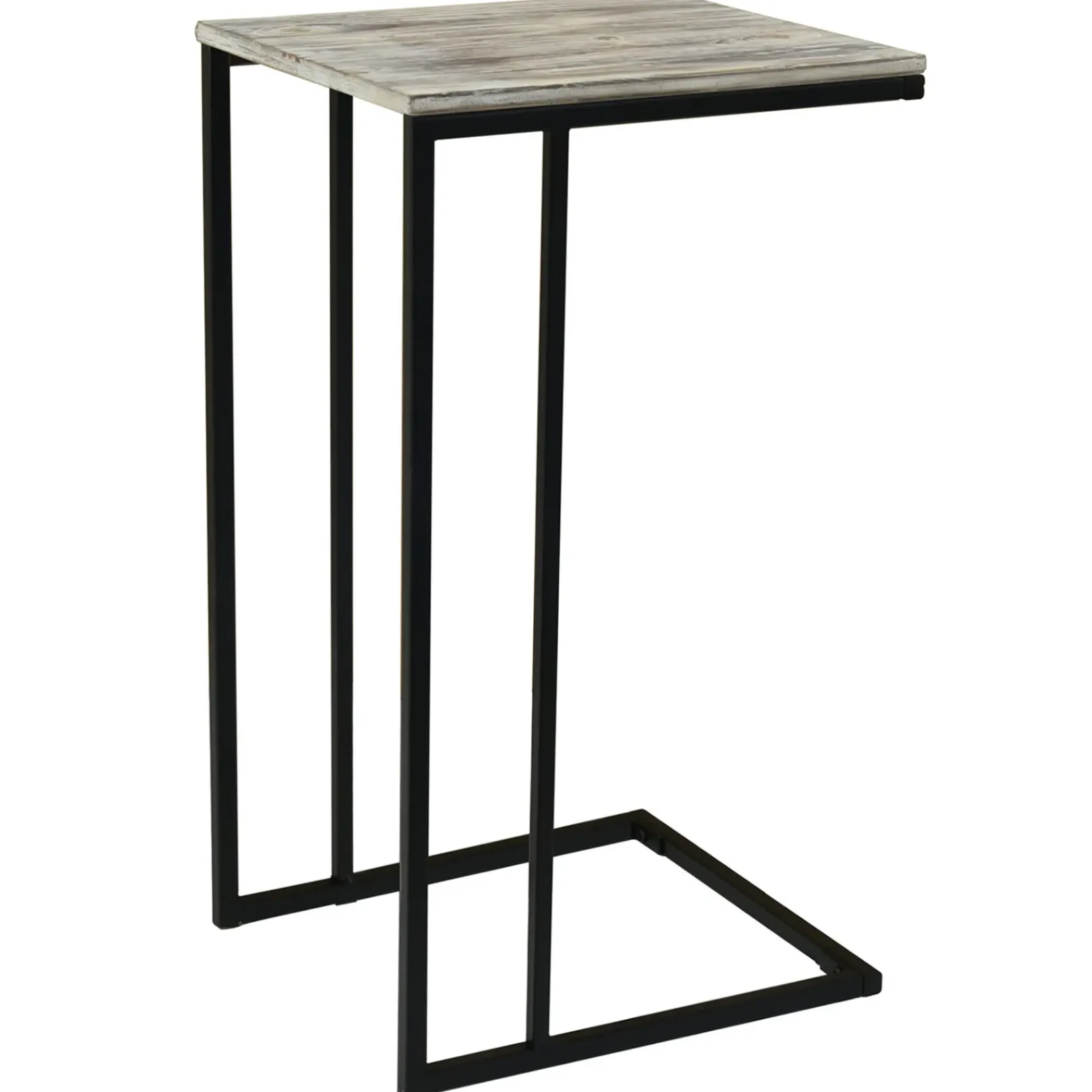 Black Metal C-Table With Rustic Wooden Top Promotion Accent Tables