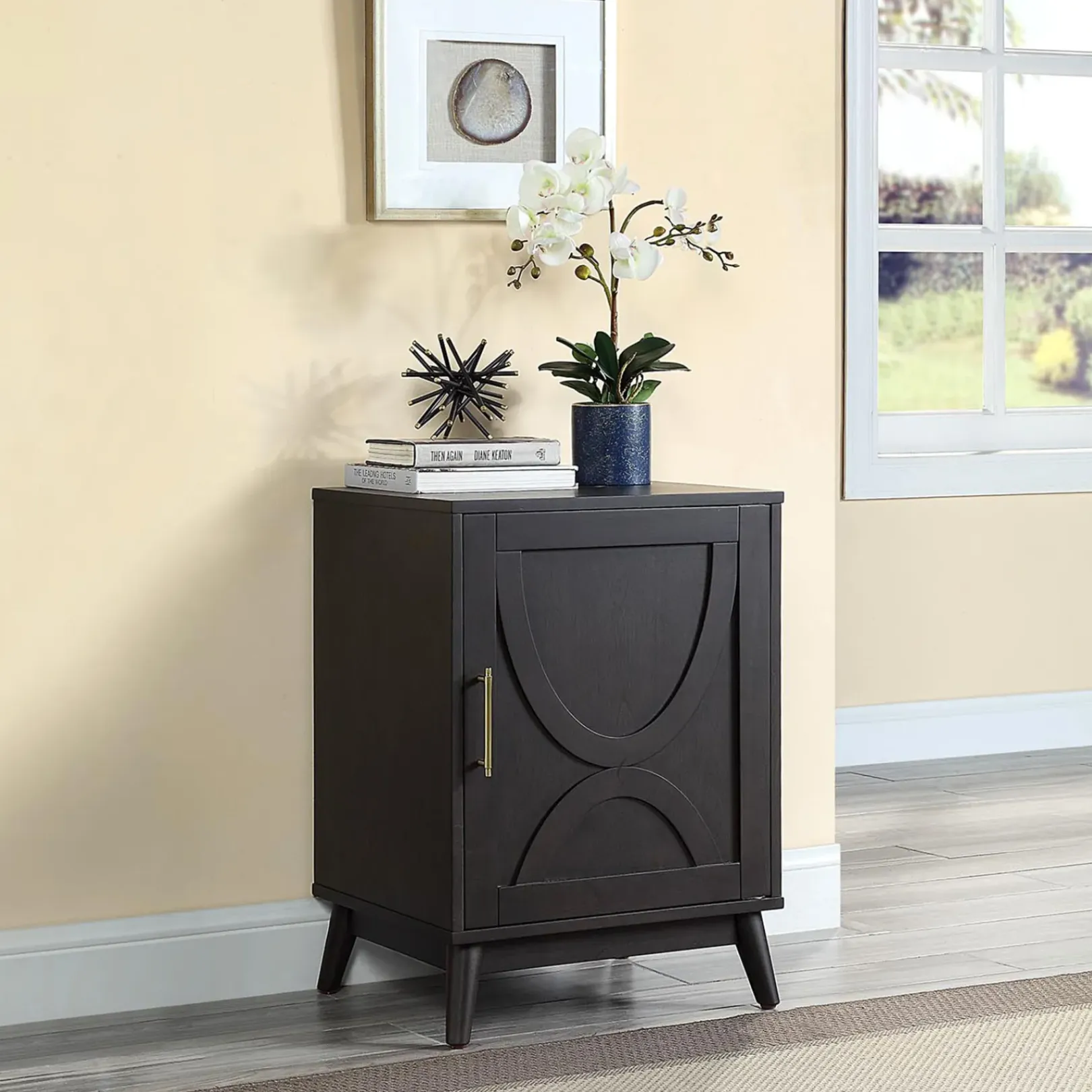 Ezra Dark Brown Cabinet With Gold Handle Promotion Cabinets & Chests