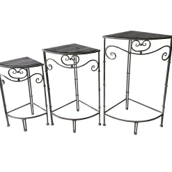 Best Fan Shaped Wood Top Plant Stand With Rustic Double Tube Metal Leg, Small Low Price Plant Stands