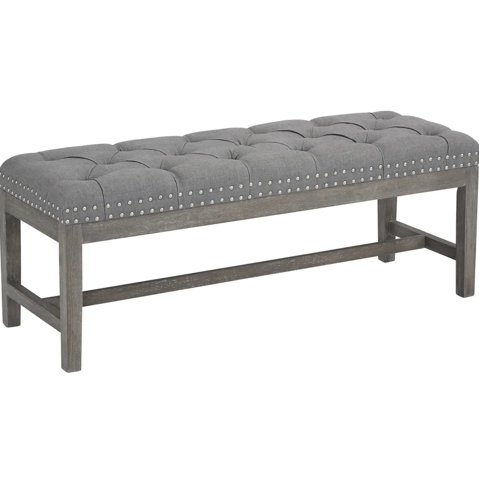 Ferdinand Tufted Tan Linen Wood Bench With Double Nailhead Opening Sales Stools & Benches
