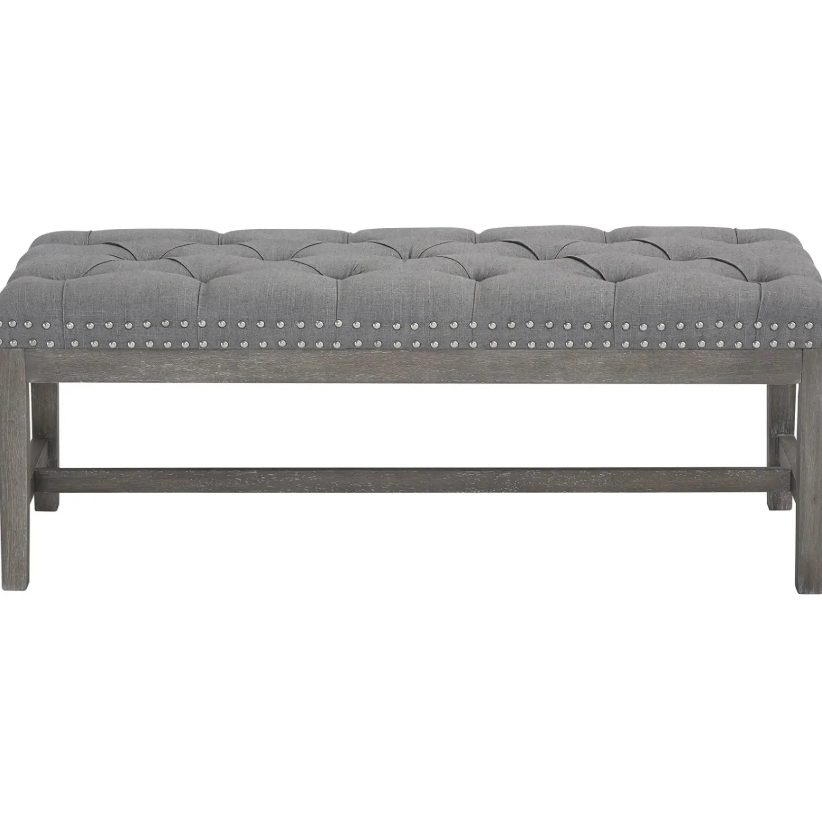 Ferdinand Tufted Tan Linen Wood Bench With Double Nailhead Opening Sales Stools & Benches