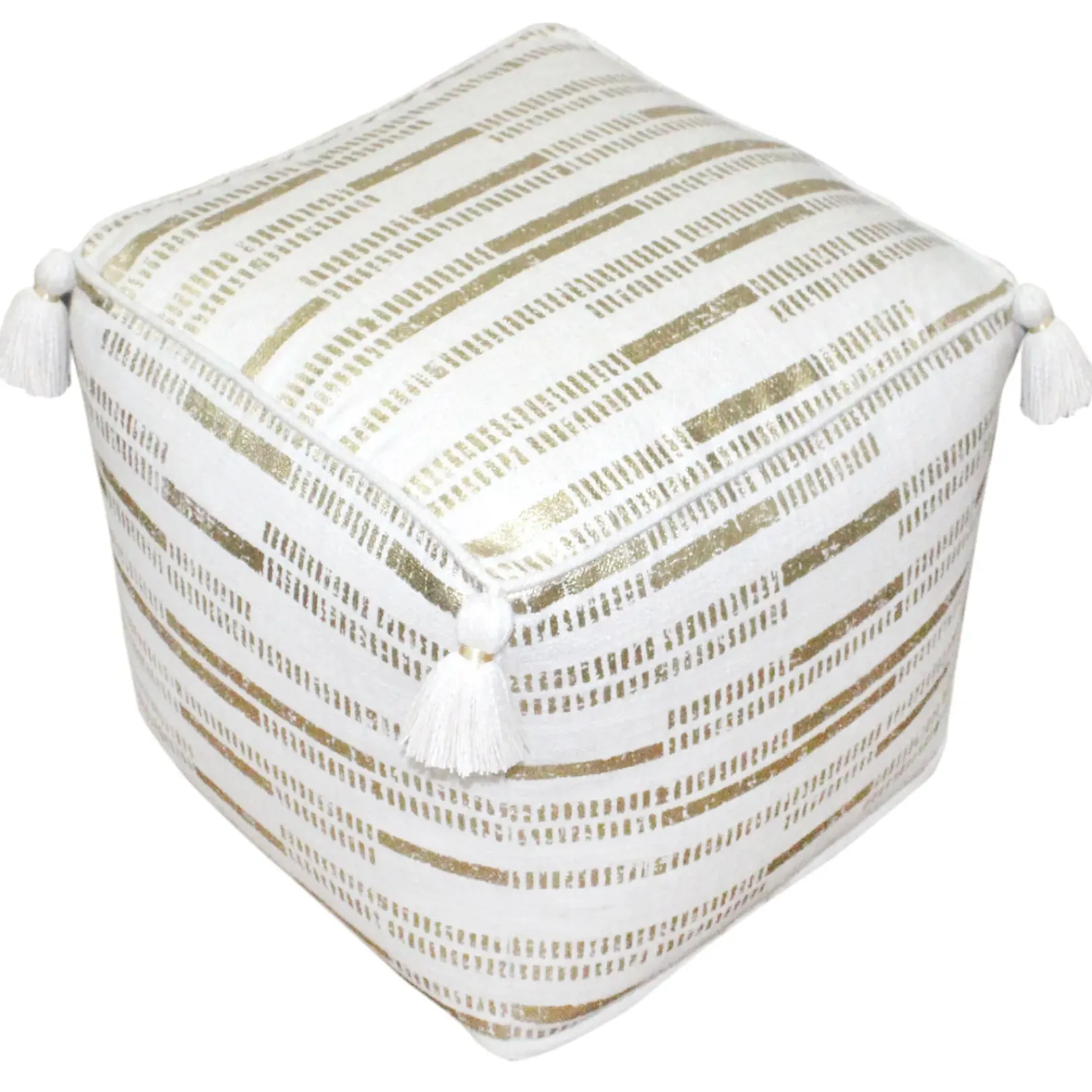 Discount Gold Foil Print Tassel Pouf Discount Ottomans & Poufs