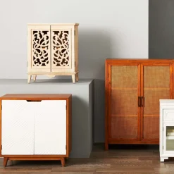 Discount Grace Mitchell Natural Carved 2-Door Cabinet Promotion Cabinets & Chests