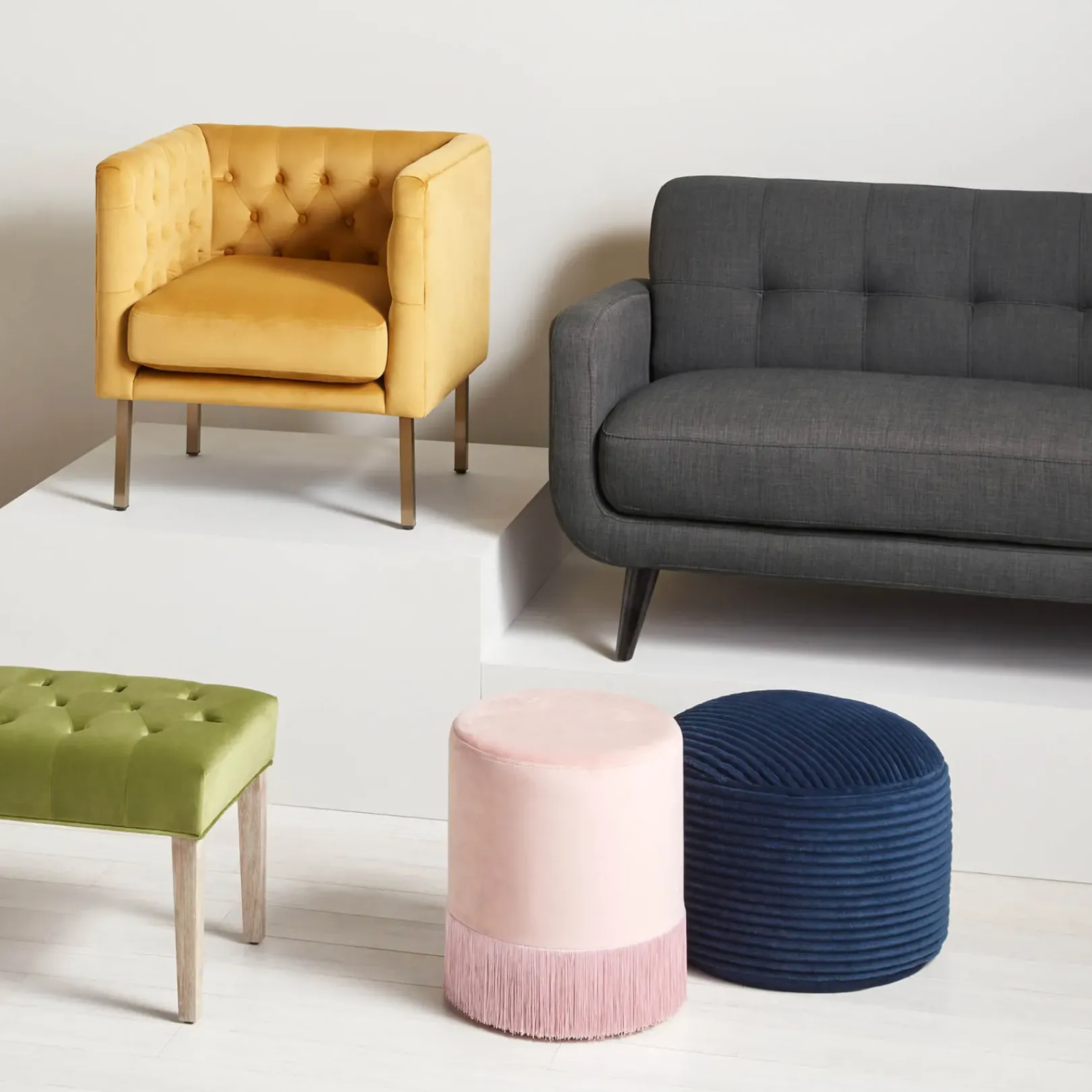 Clearance Hadley Tufted Back Sofa, Charcoal Grey Opening Sales Sofas & Settees & Loveseats