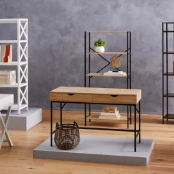 New Honeybloom Burnaby 2-Drawer Wood & Metal Desk Good Quality Office