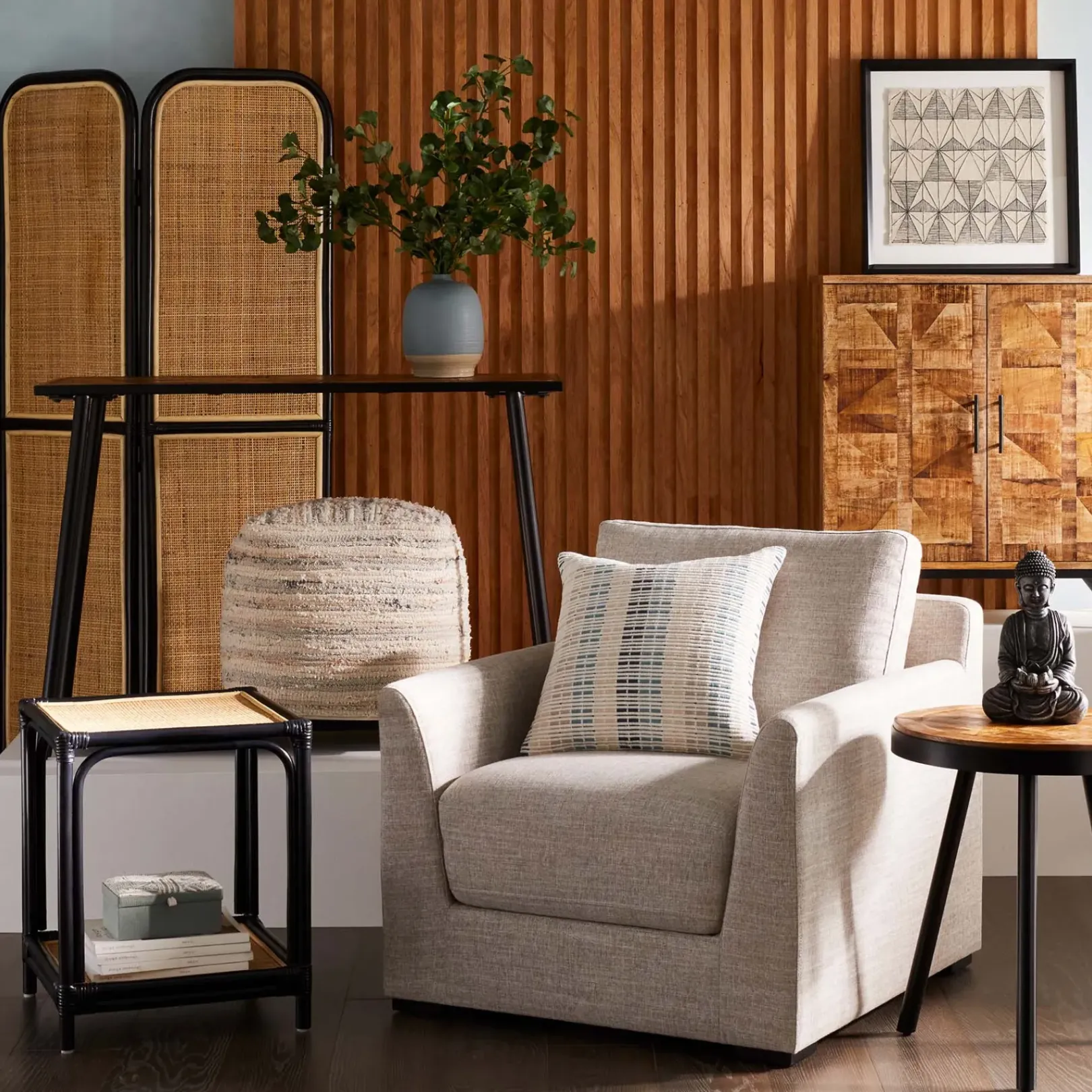 Honeybloom Grey & Cream Pouf Opening Sales Ottomans & Poufs
