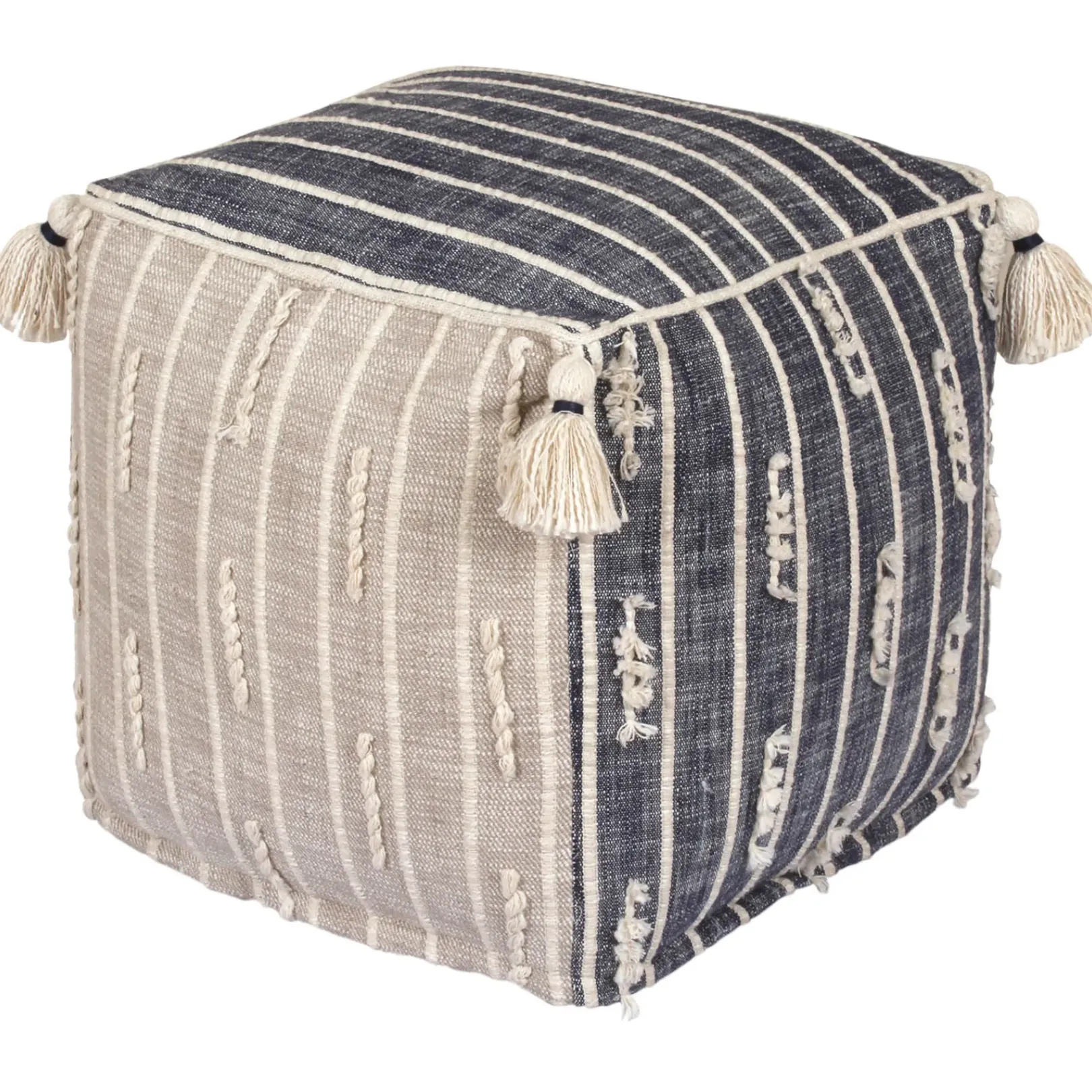 Discount Honeybloom Nora Blue Woven Embroidered Pouf, 18 Promotion Ottomans & Poufs