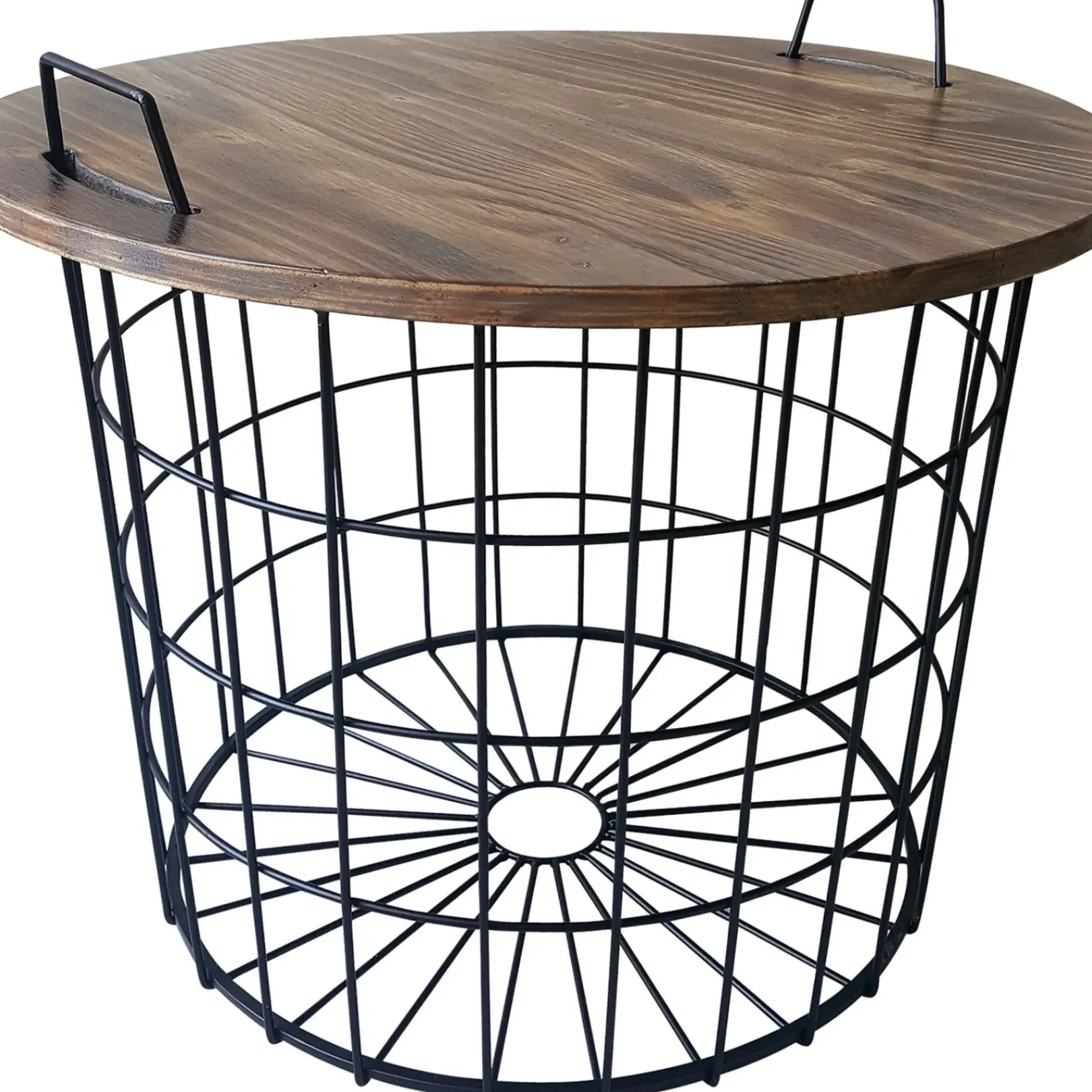 Outlet Honeybloom Round Wire Basket Table With Removable Wood Top Discount Accent Tables