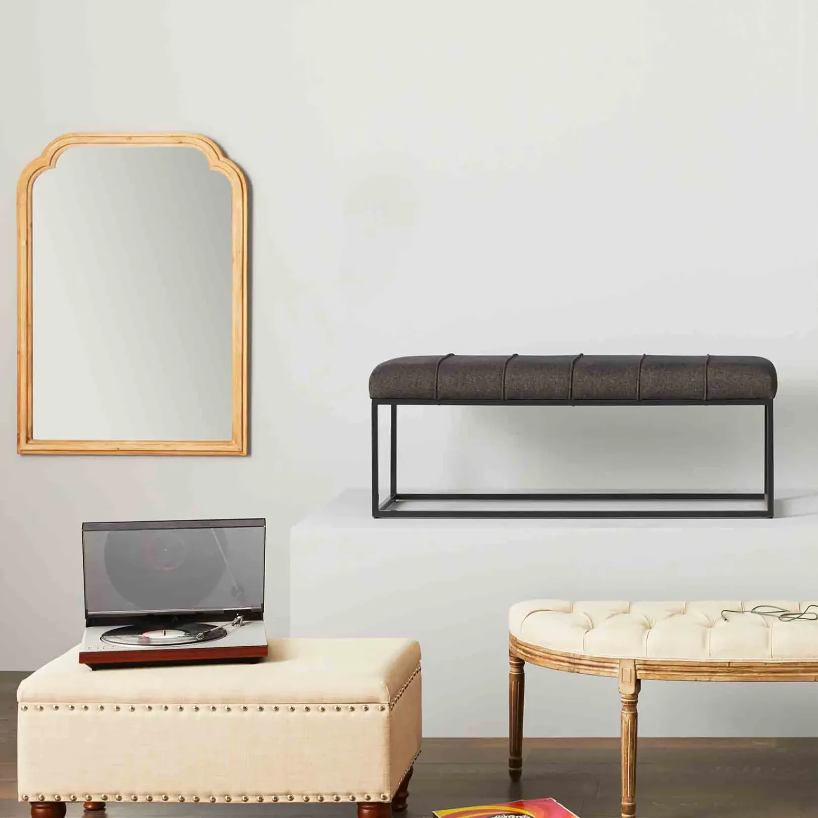 Clearance Jasmine Linen Storage Ottoman, Natural Less Expensive Stools & Benches