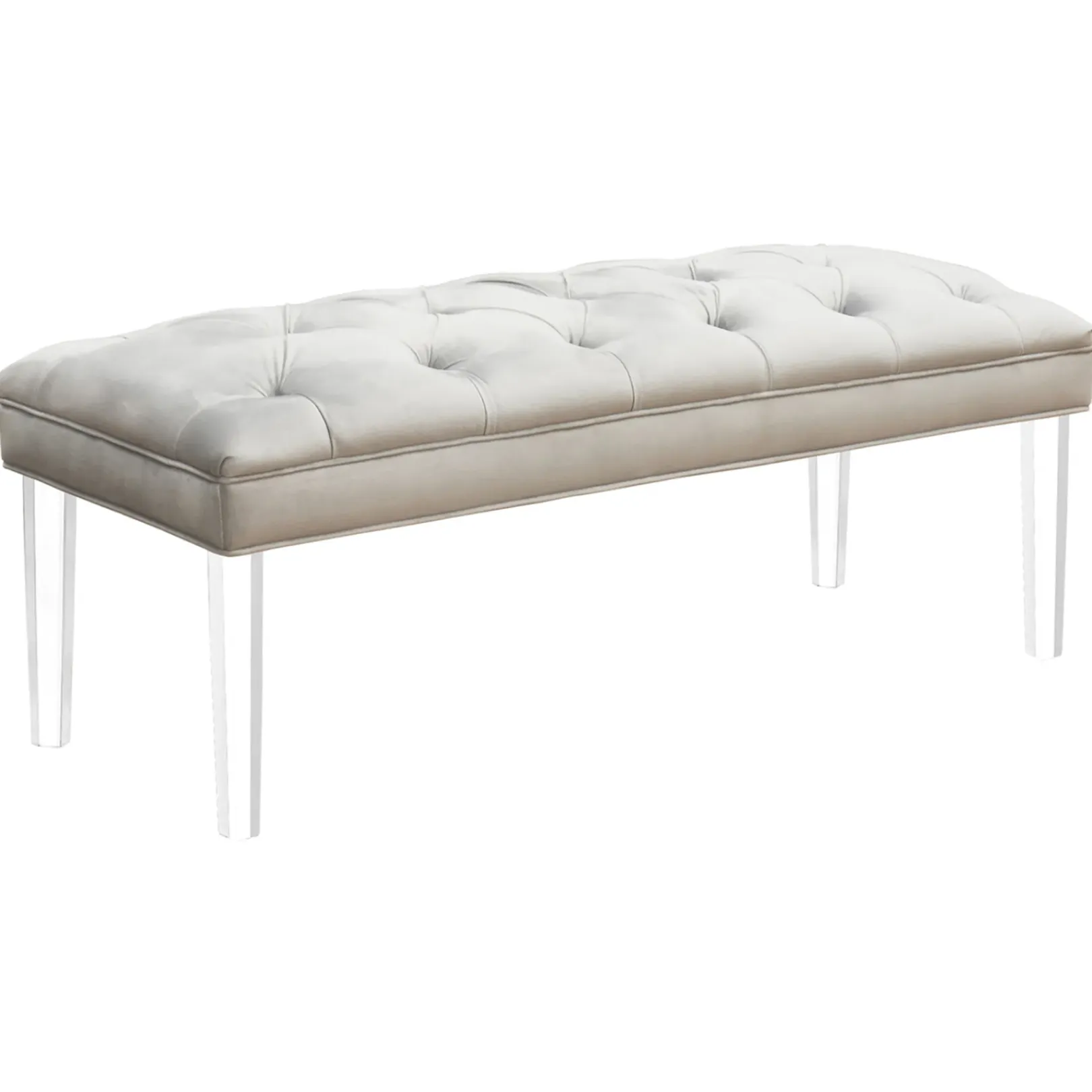 Outlet Laila Ali Grey Tufted Acrylic Leg Bench, Kd Online Discount Stools & Benches