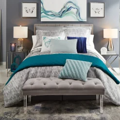 Laila Ali Grey Tufted Bench With Clear Acrylic Legs Promotion Benches
