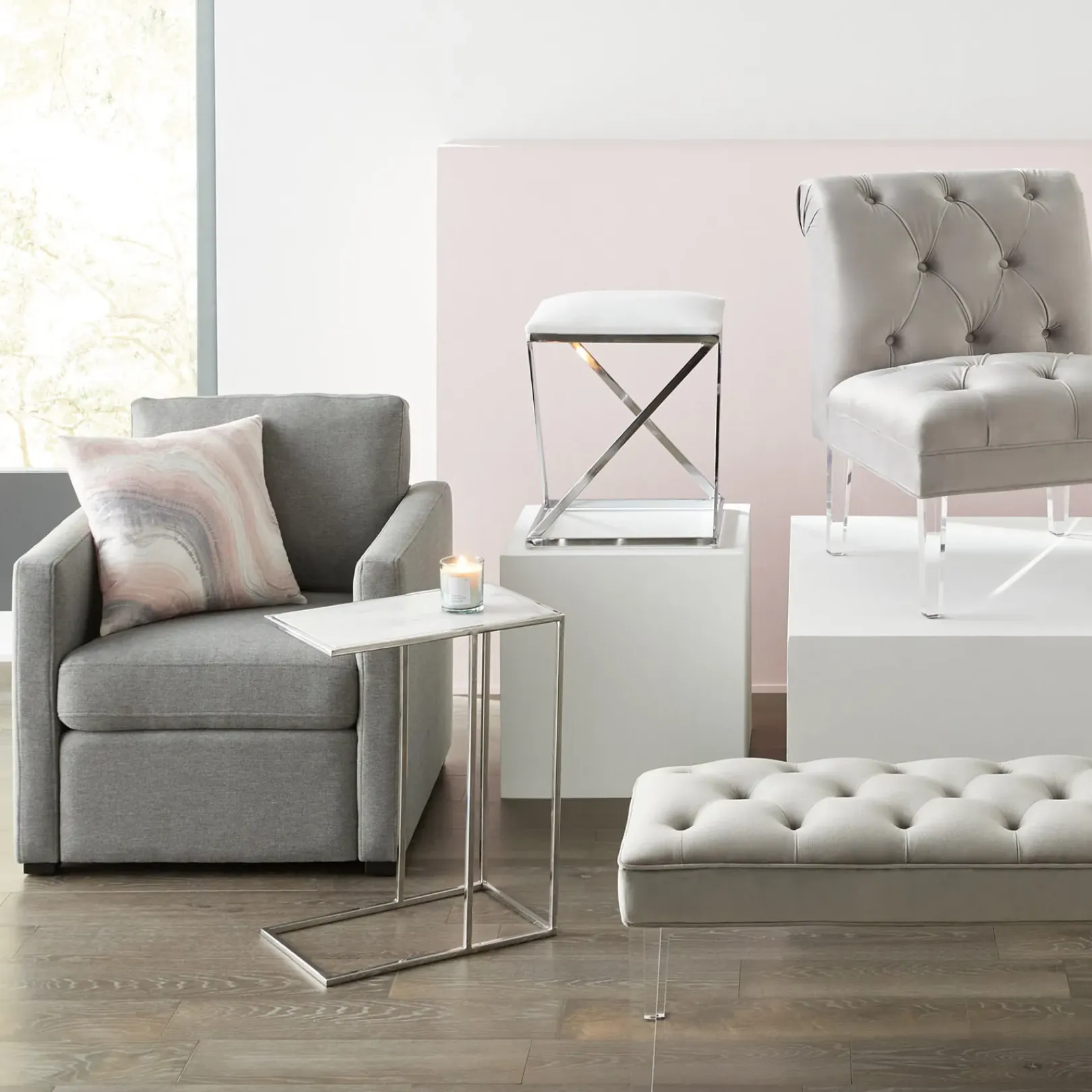 Best Laila Ali Marbled-Top Silver C-Table Flash Sale Accent Tables