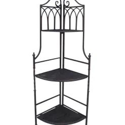 Hot Metal Corner Rack With Brown Decorative Arch & Folding Wood-Top Shelves, 47 Gift Selection Baker'S Racks & Bar Carts