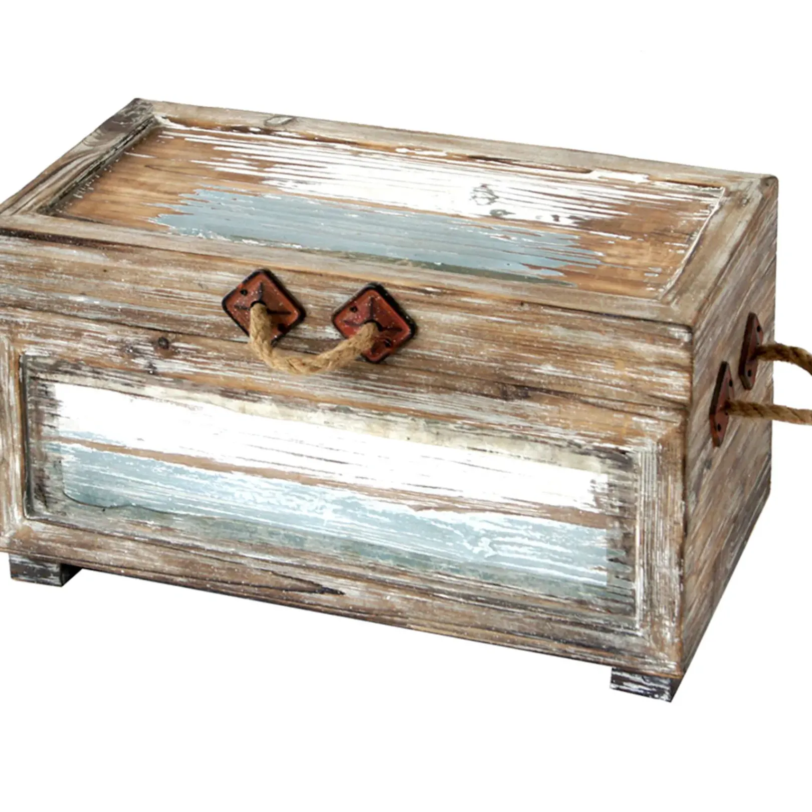 Online Nantucket Weathered Wood Decorative Storage Trunk, Small Discount Online Accent Tables