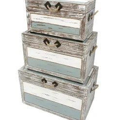 Online Nantucket Weathered Wood Decorative Storage Trunk, Small Discount Online Accent Tables