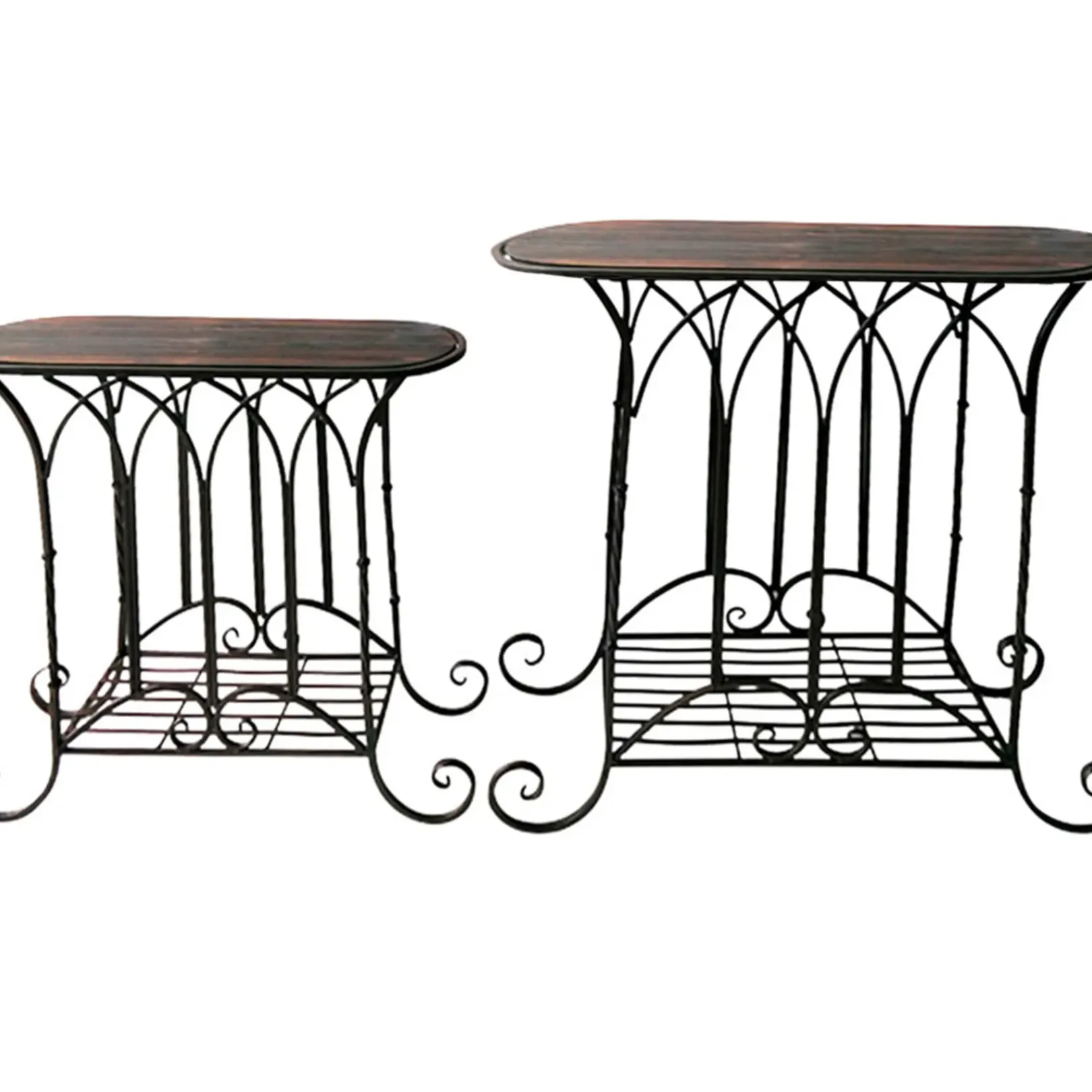 Outlet Oval Wood Top Gothic Table With Brown Arch Decorative Metal, Small Good Quality Accent Tables
