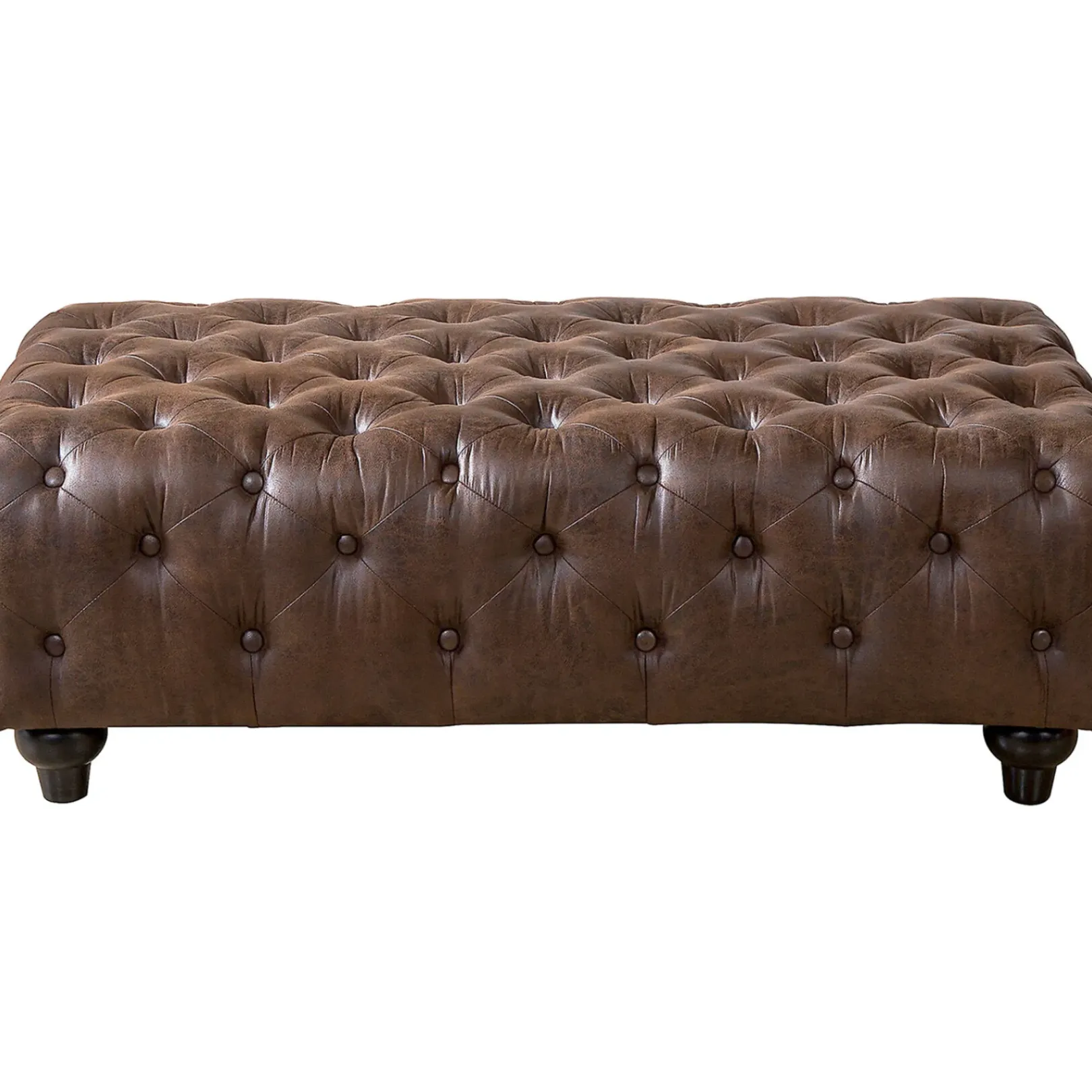 Clearance Providence Chesterfield Tufted Brown Faux Leather Ottoman Featured Ottomans & Poufs