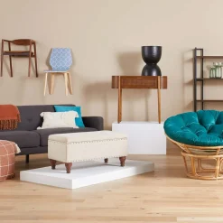Online Providence Jasmine Linen Storage Ottoman, Beige Outlet Benches