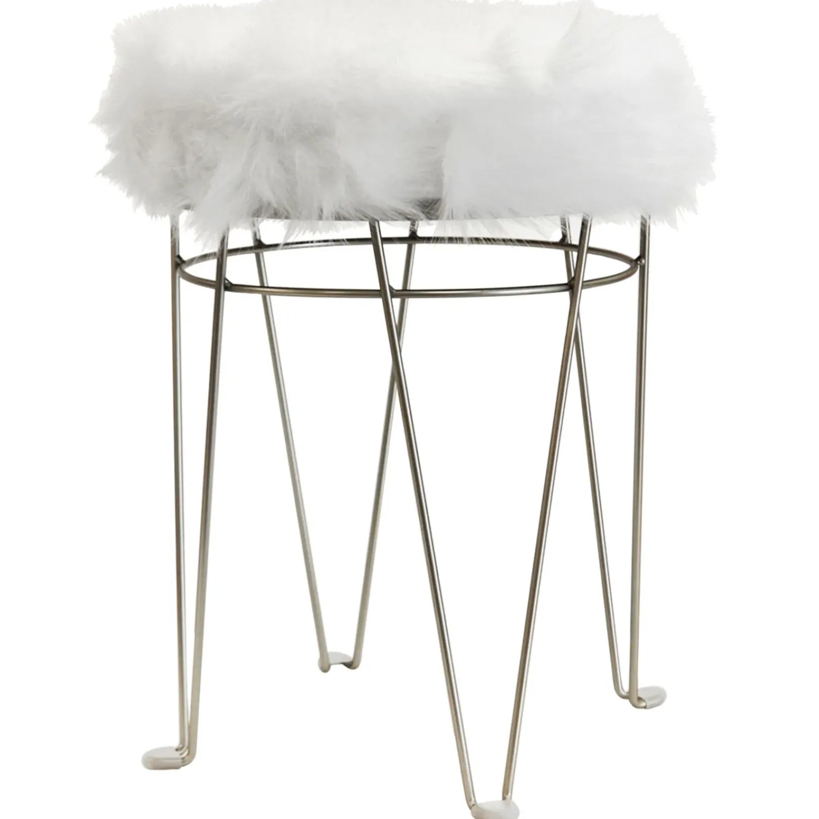 Clearance Rion Chrome Wire Vanity Stool/Padded White Faux Fur Seat Opening Sales Stools & Benches