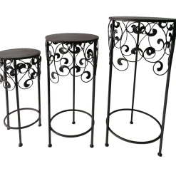 Outlet Round Wood Top With Scroll Metal Plant Stand, Large Bargain Sale Plant Stands