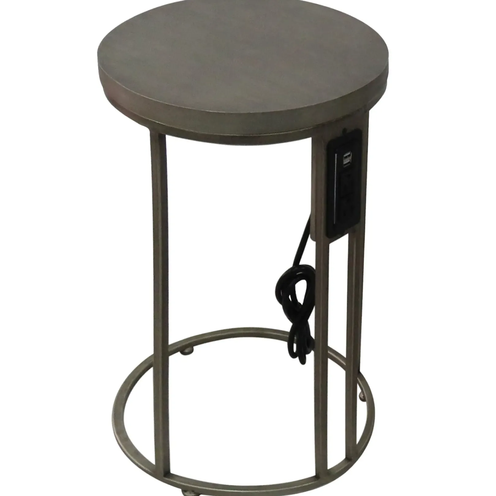 Online Round Wood-Top Gold Metal C-Table With Usb Port, Small Online Discount Accent Tables
