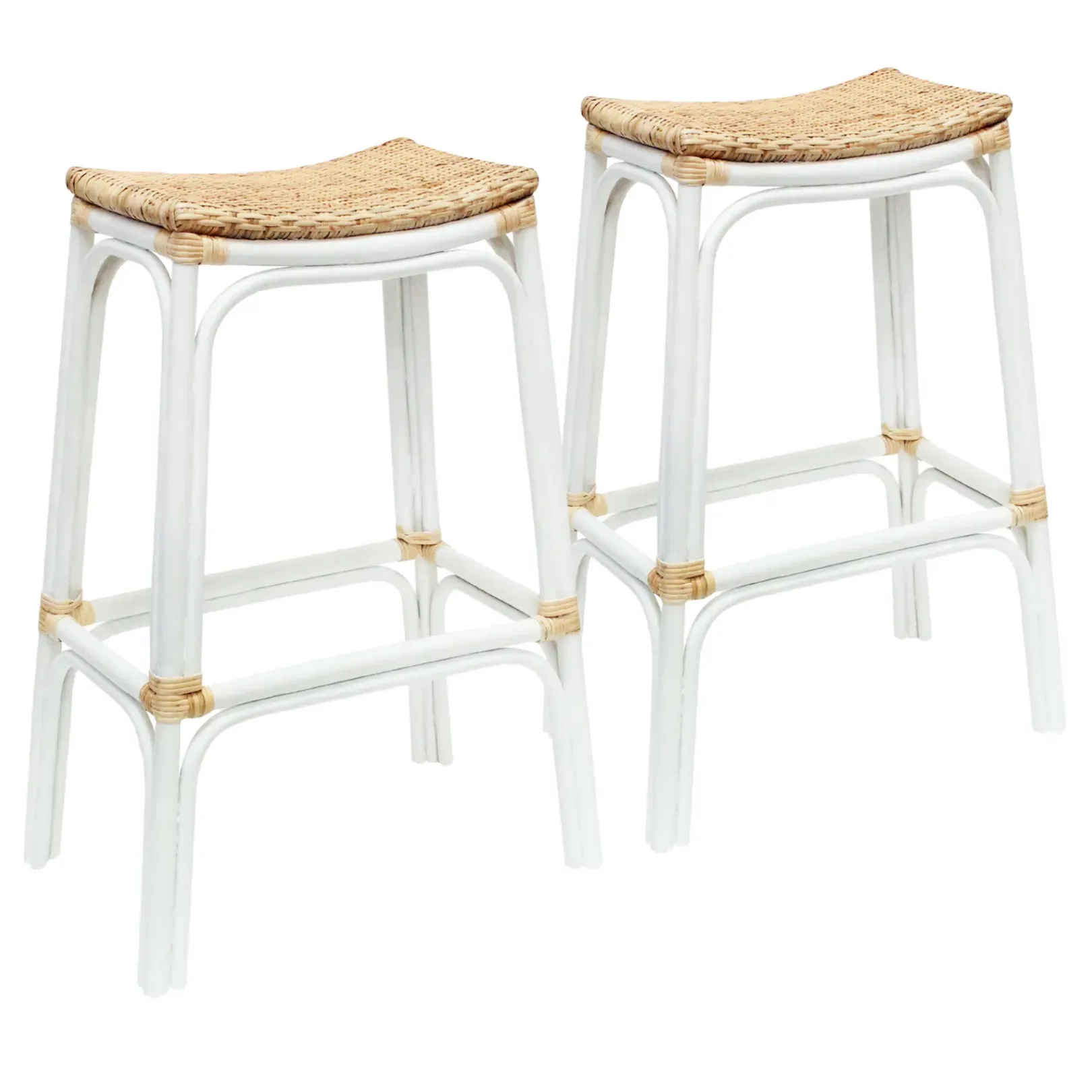Set Of 2 Indah Rattan Backless Barstool, White Online Discount Barstools
