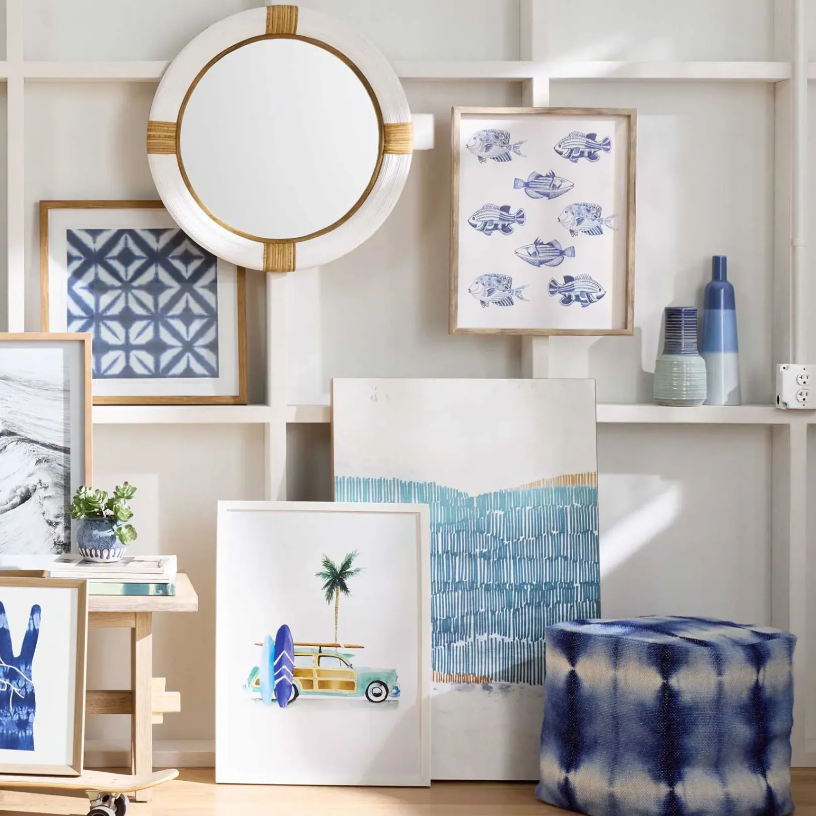 Online Shyloh Shibori Pouf Blue Discount Ottomans & Poufs
