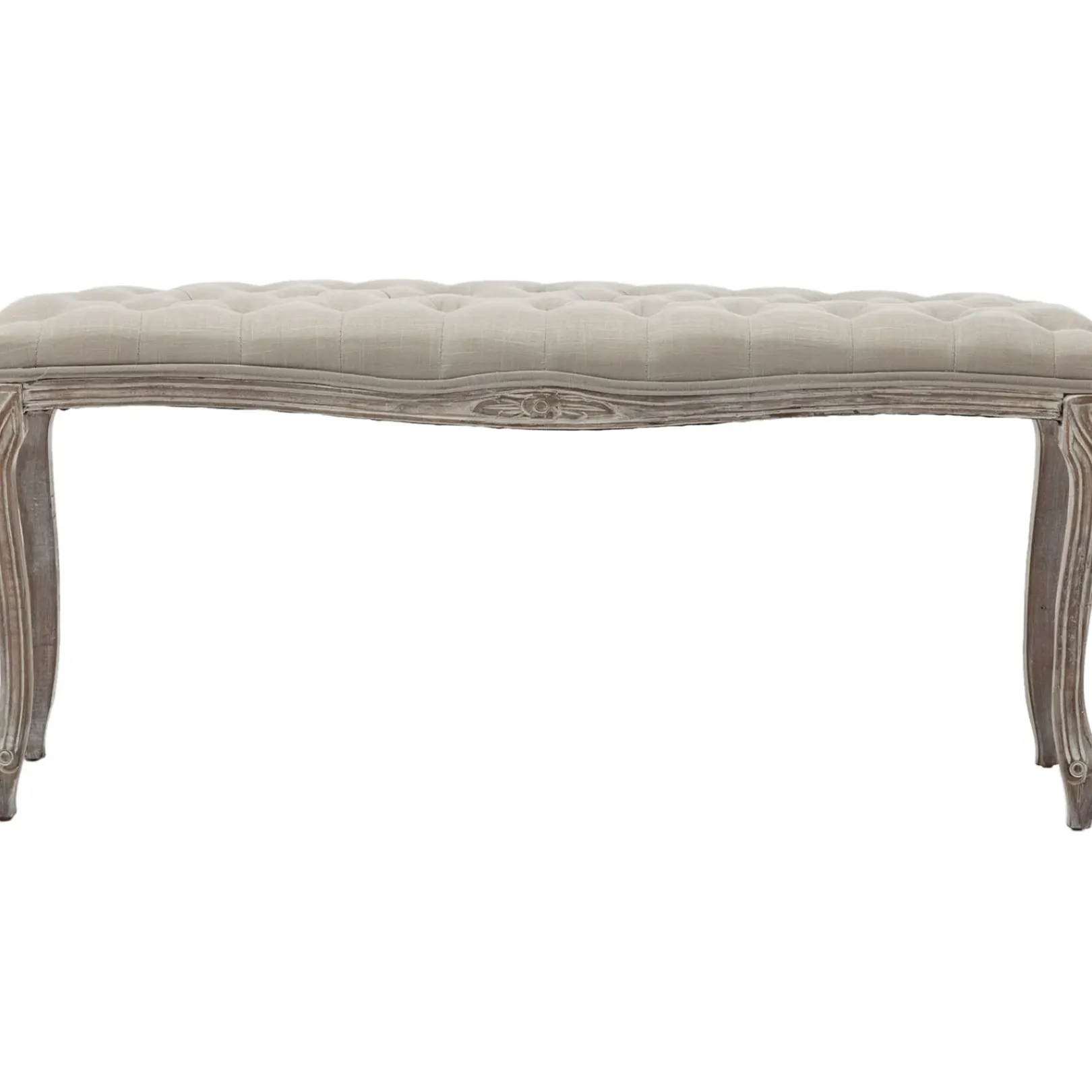 Best Simone Grey Linen Tufted Bench With Carved Reclaimed Wood Legs Outlet Benches