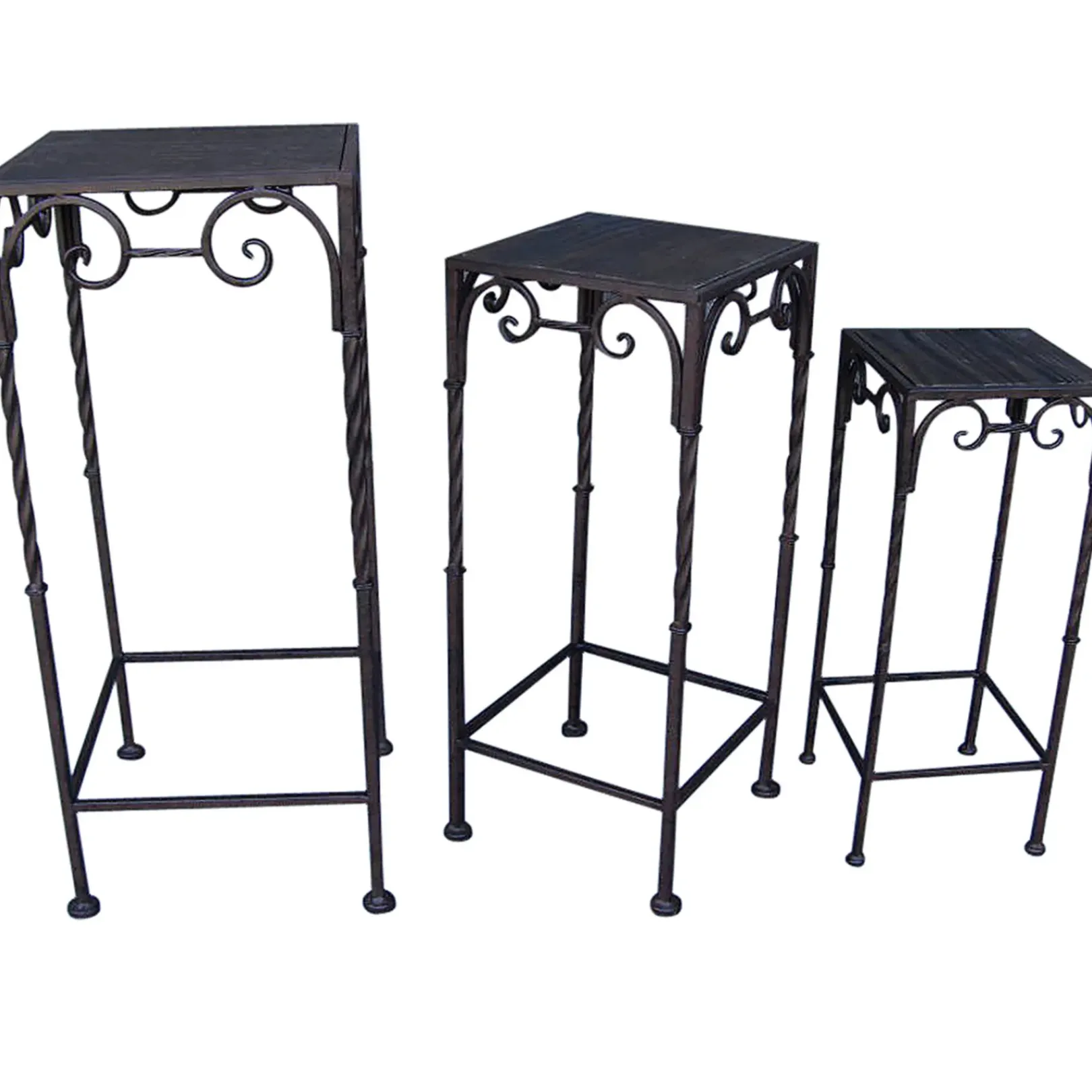 Square Wood Top Plant Stand With Brown Twist Metal Leg, Small Gift Selection Plant Stands