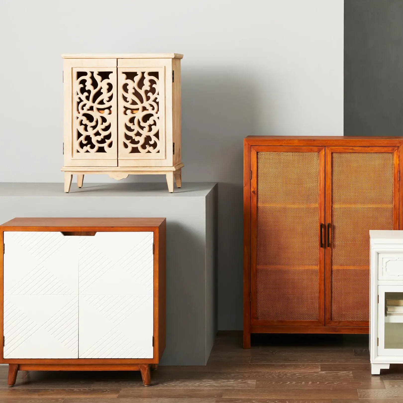 Two-Tone Brown & White 2-Door Wooden Cabinet Clearance Cabinets & Chests